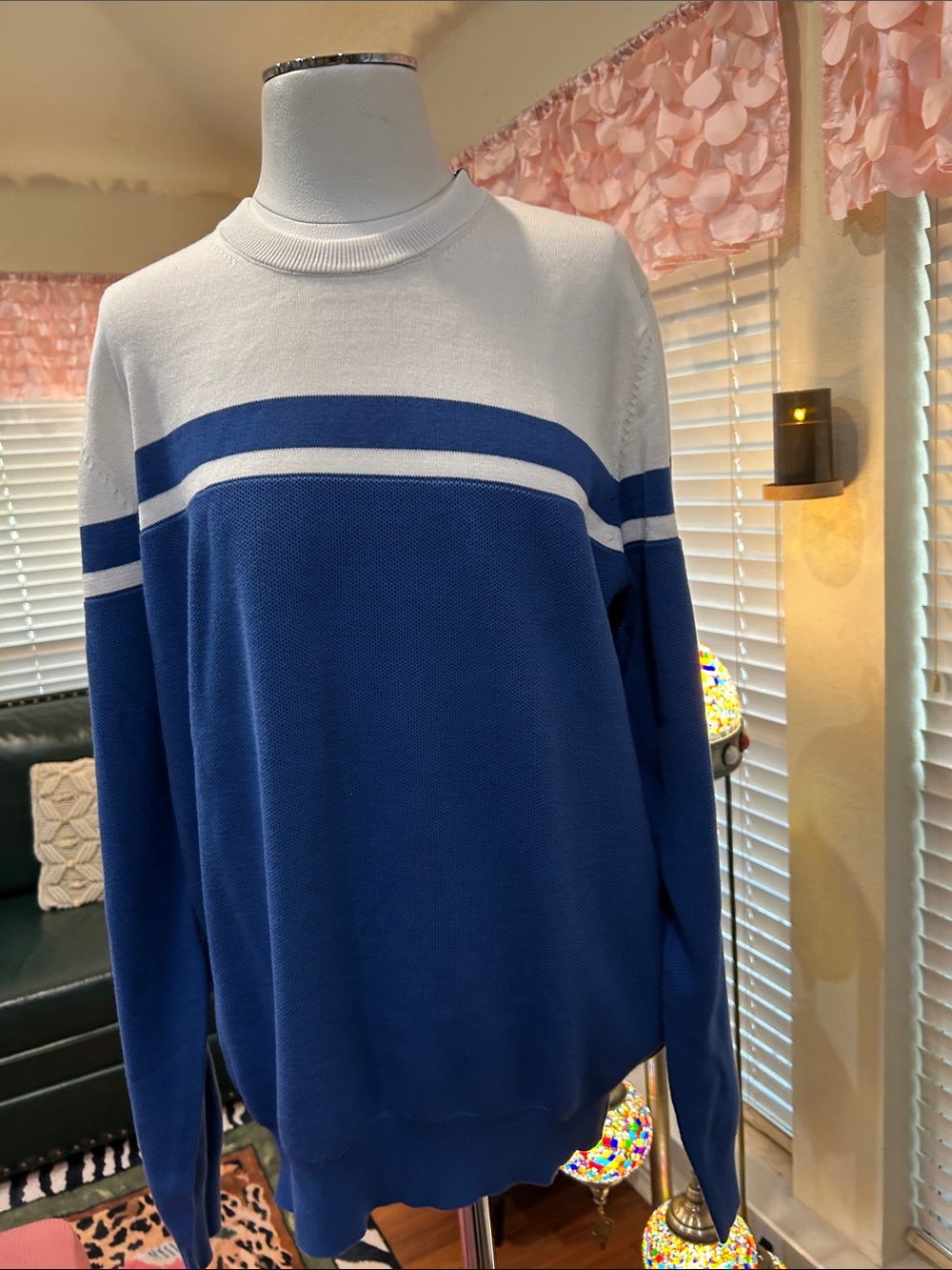 Men's Crewneck Stripe Sweater in Blue and White